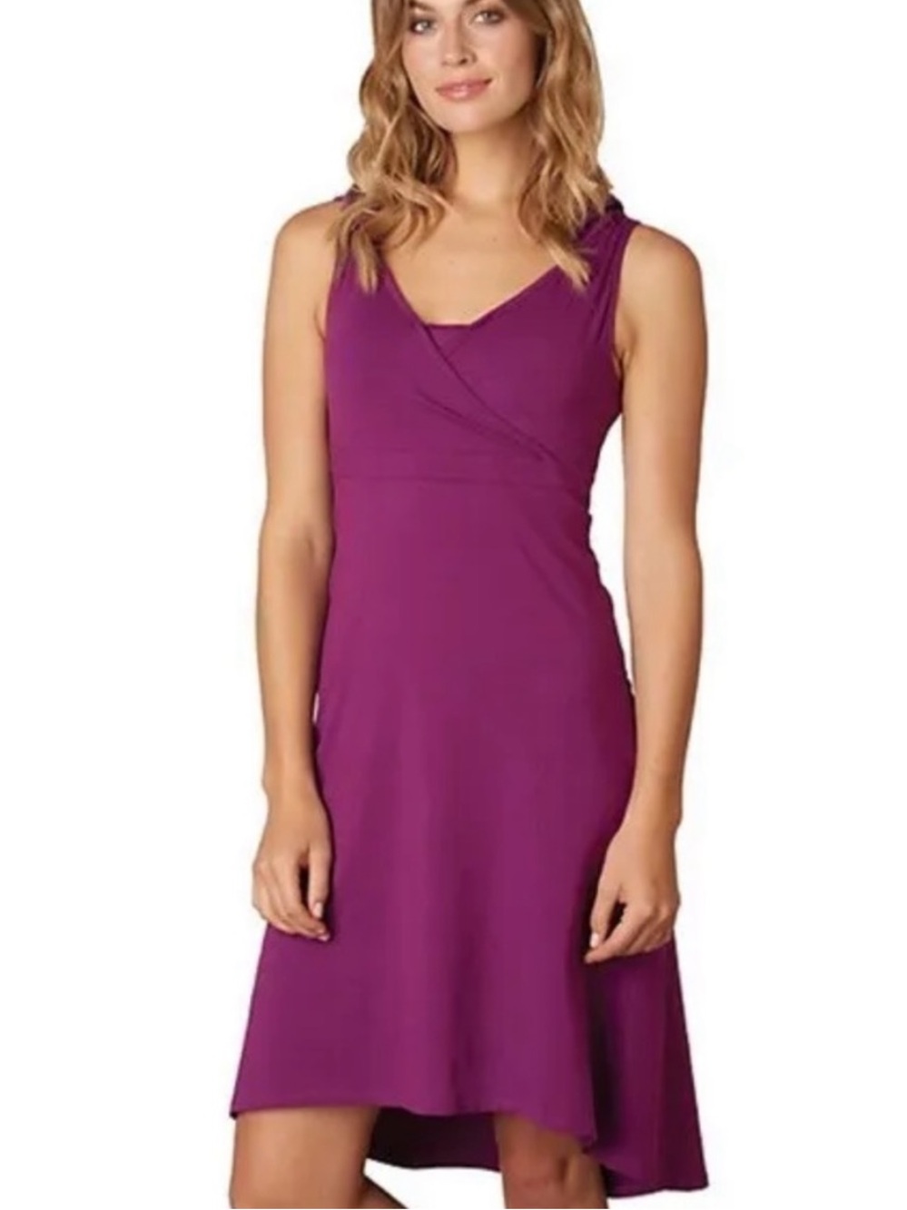 Prana Magenta Sleeveless Crossover A-Line hoodie Dress size medium
